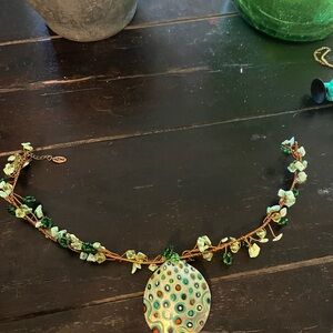 Dzinz handwoven copper wire with glass beads stones hand painted shell